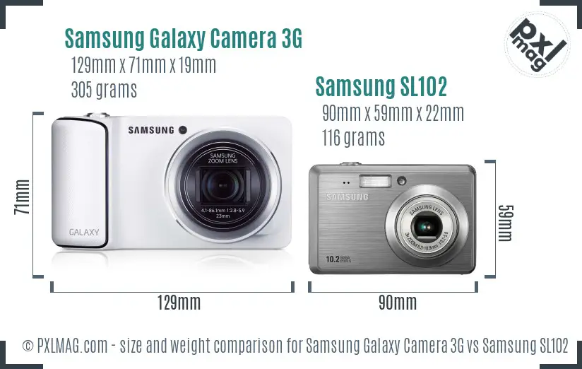 Samsung Galaxy Camera 3G vs Samsung SL102 size comparison