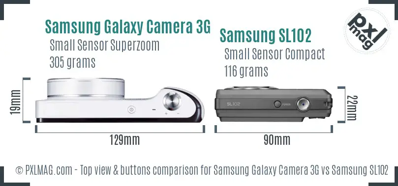 Samsung Galaxy Camera 3G vs Samsung SL102 top view buttons comparison