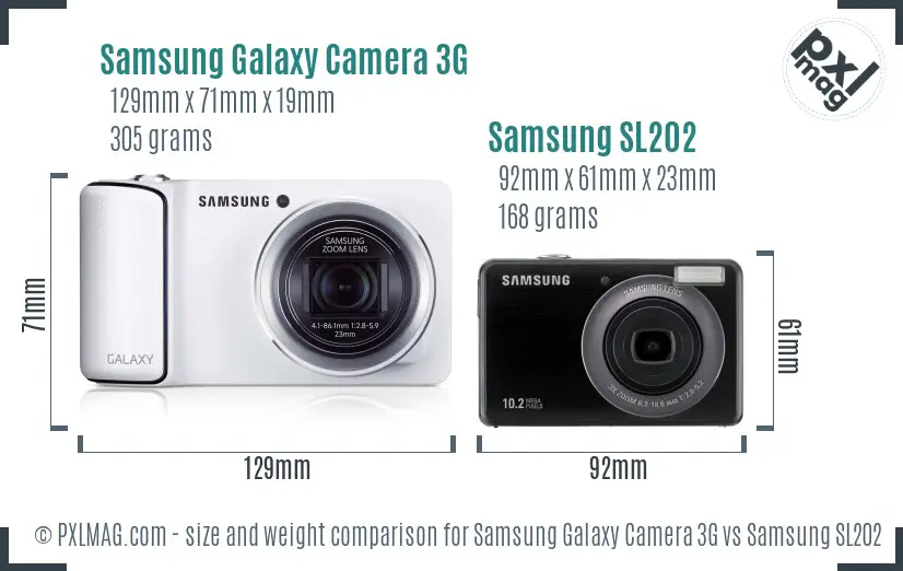 Samsung Galaxy Camera 3G vs Samsung SL202 size comparison