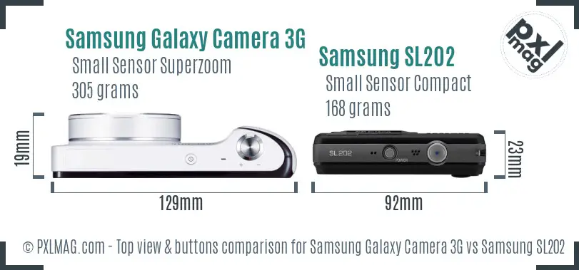 Samsung Galaxy Camera 3G vs Samsung SL202 top view buttons comparison