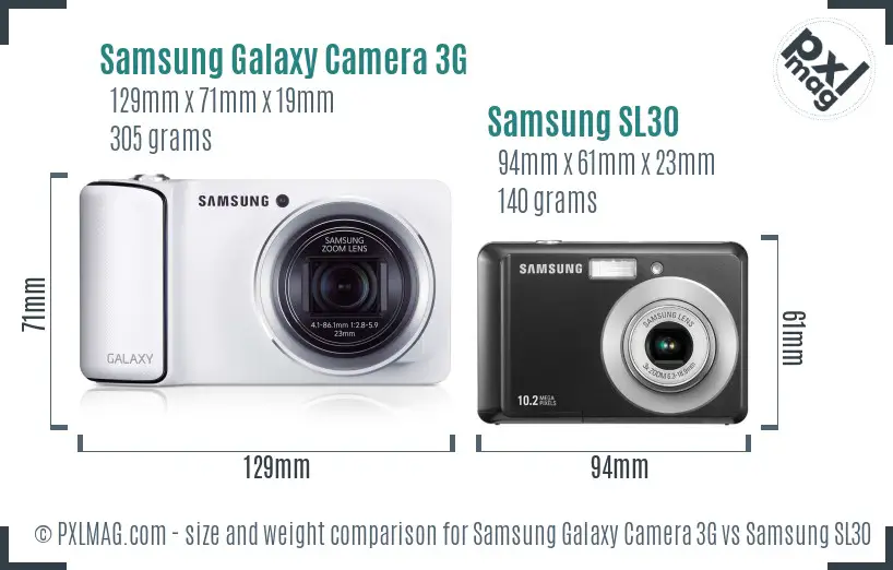 Samsung Galaxy Camera 3G vs Samsung SL30 size comparison