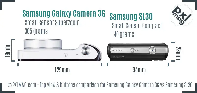 Samsung Galaxy Camera 3G vs Samsung SL30 top view buttons comparison