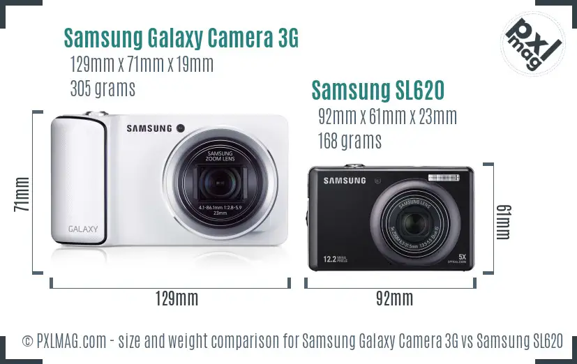 Samsung Galaxy Camera 3G vs Samsung SL620 size comparison