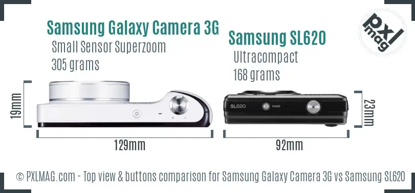 Samsung Galaxy Camera 3G vs Samsung SL620 top view buttons comparison