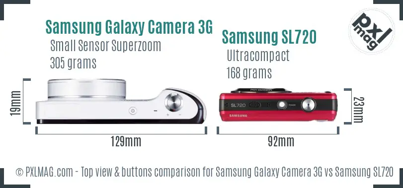 Samsung Galaxy Camera 3G vs Samsung SL720 top view buttons comparison