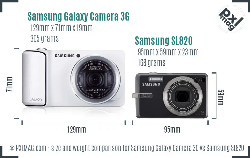 Samsung Galaxy Camera 3G vs Samsung SL820 size comparison