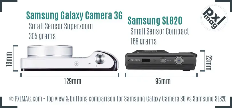 Samsung Galaxy Camera 3G vs Samsung SL820 top view buttons comparison