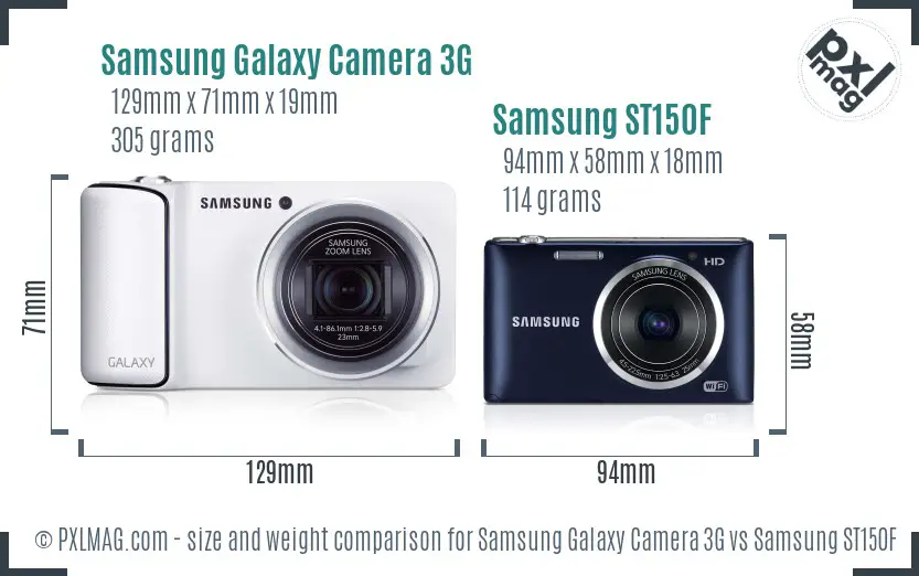 Samsung Galaxy Camera 3G vs Samsung ST150F size comparison