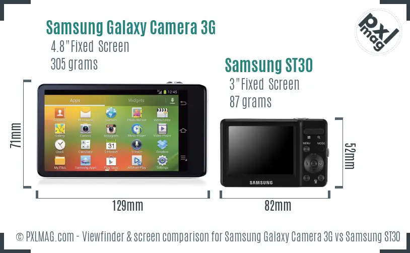 Samsung Galaxy Camera 3G vs Samsung ST30 Screen and Viewfinder comparison