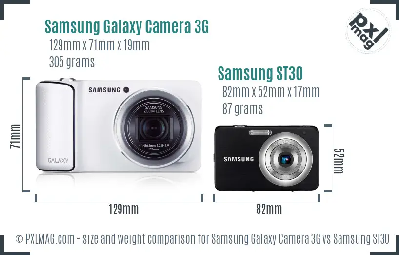 Samsung Galaxy Camera 3G vs Samsung ST30 size comparison