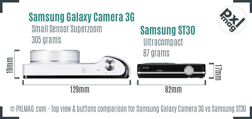 Samsung Galaxy Camera 3G vs Samsung ST30 top view buttons comparison