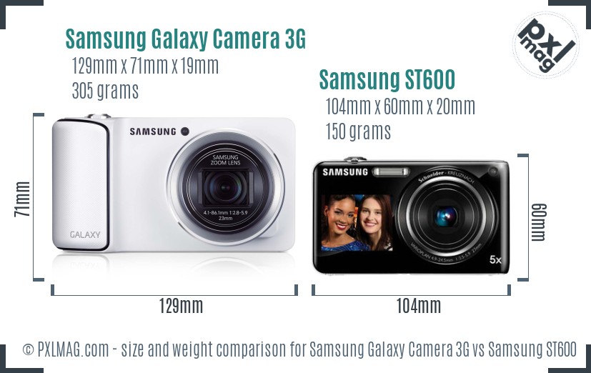 Samsung Galaxy Camera 3G vs Samsung ST600 size comparison