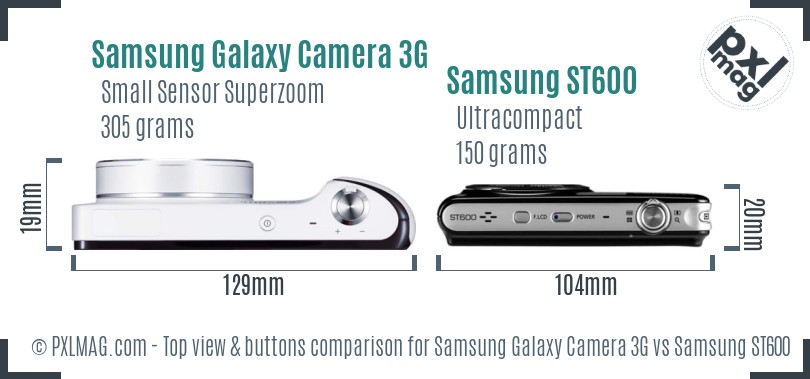 Samsung Galaxy Camera 3G vs Samsung ST600 top view buttons comparison