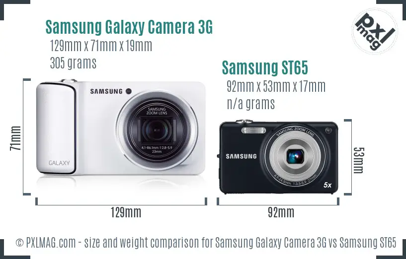 Samsung Galaxy Camera 3G vs Samsung ST65 size comparison