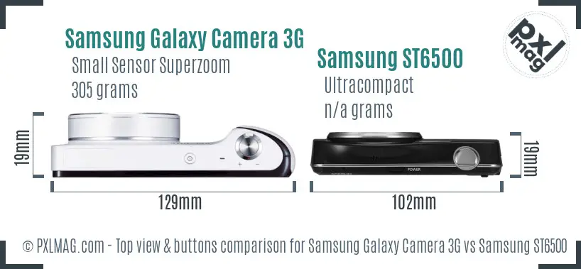 Samsung Galaxy Camera 3G vs Samsung ST6500 top view buttons comparison Samsung Galaxy Camera 3G vs Samsung ST6500 top view buttons comparison