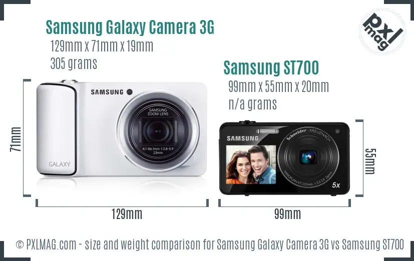 Samsung Galaxy Camera 3G vs Samsung ST700 size comparison