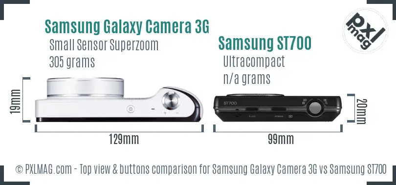Samsung Galaxy Camera 3G vs Samsung ST700 top view buttons comparison