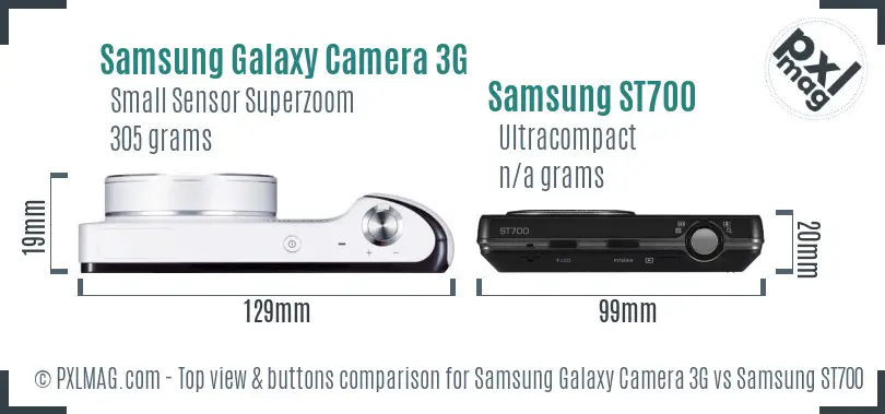 Samsung Galaxy Camera 3G vs Samsung ST700 top view buttons comparison Samsung Galaxy Camera 3G vs Samsung ST700 top view buttons comparison