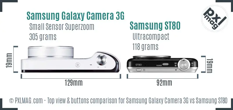 Samsung Galaxy Camera 3G vs Samsung ST80 top view buttons comparison