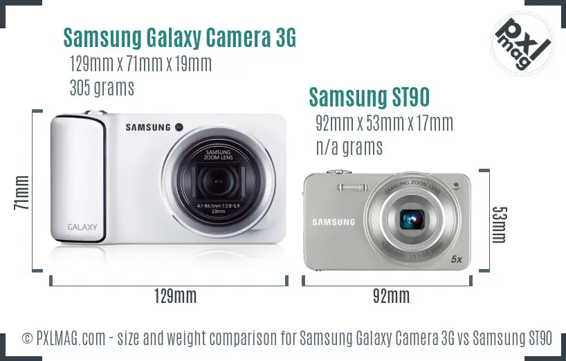 Samsung Galaxy Camera 3G vs Samsung ST90 size comparison