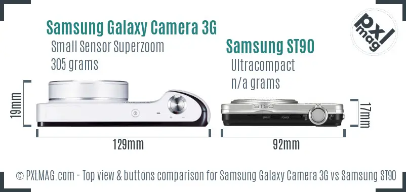 Samsung Galaxy Camera 3G vs Samsung ST90 top view buttons comparison