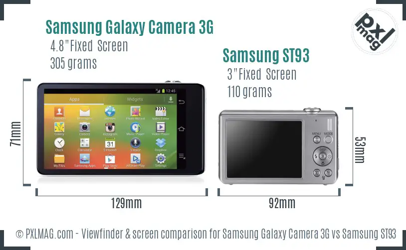 Samsung Galaxy Camera 3G vs Samsung ST93 Screen and Viewfinder comparison