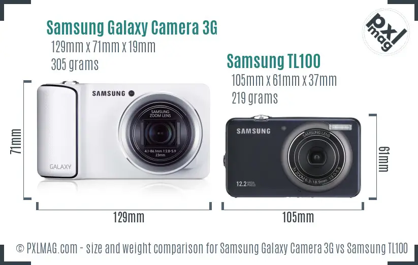 Samsung Galaxy Camera 3G vs Samsung TL100 size comparison