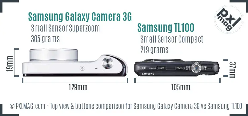 Samsung Galaxy Camera 3G vs Samsung TL100 top view buttons comparison
