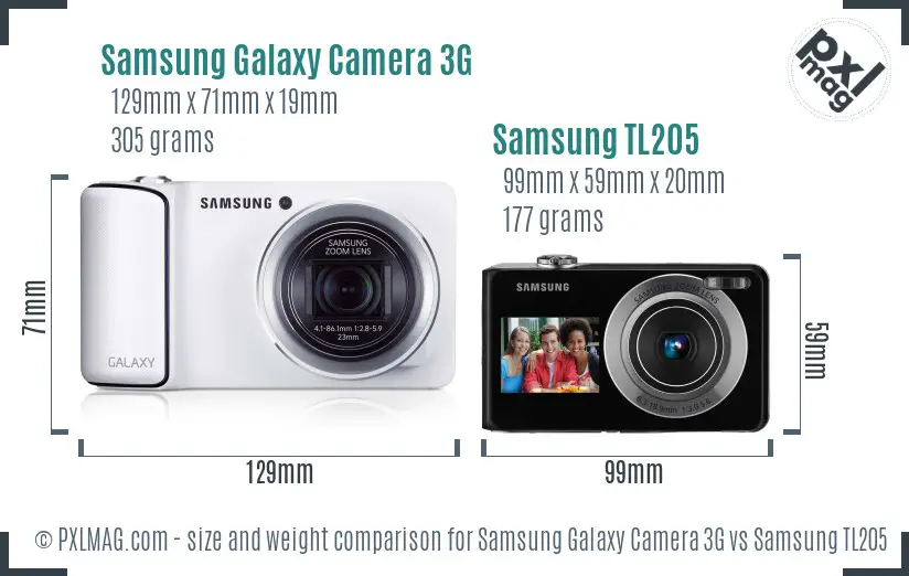 Samsung Galaxy Camera 3G vs Samsung TL205 size comparison