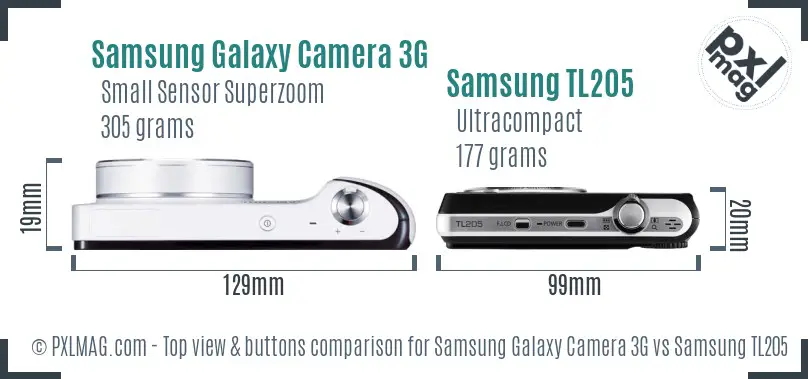 Samsung Galaxy Camera 3G vs Samsung TL205 top view buttons comparison