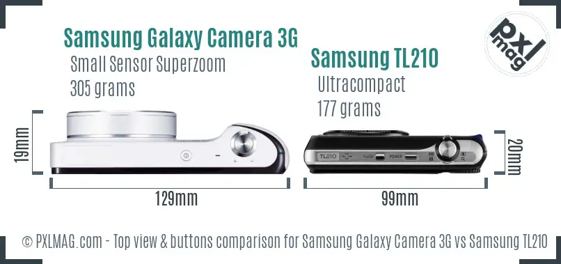 Samsung Galaxy Camera 3G vs Samsung TL210 top view buttons comparison Samsung Galaxy Camera 3G vs Samsung TL210 top view buttons comparison