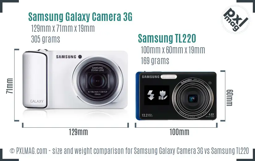 Samsung Galaxy Camera 3G vs Samsung TL220 size comparison