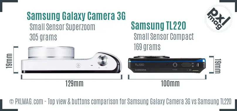 Samsung Galaxy Camera 3G vs Samsung TL220 top view buttons comparison