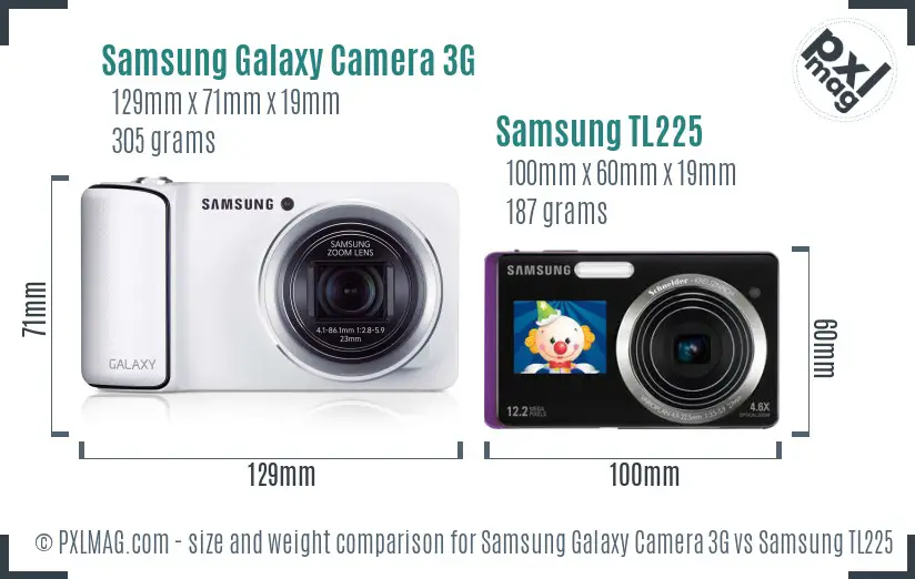 Samsung Galaxy Camera 3G vs Samsung TL225 size comparison