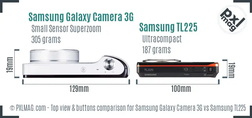 Samsung Galaxy Camera 3G vs Samsung TL225 top view buttons comparison
