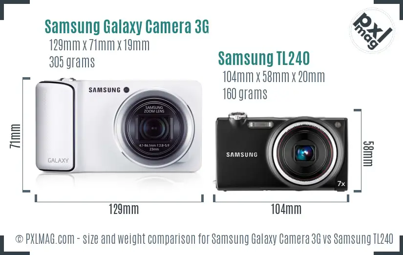 Samsung Galaxy Camera 3G vs Samsung TL240 size comparison