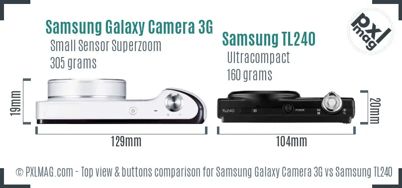 Samsung Galaxy Camera 3G vs Samsung TL240 top view buttons comparison
