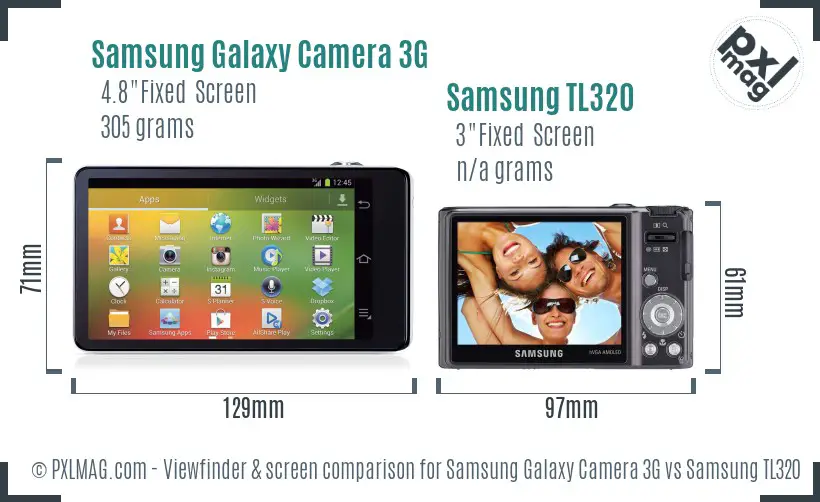 Samsung Galaxy Camera 3G vs Samsung TL320 Screen and Viewfinder comparison