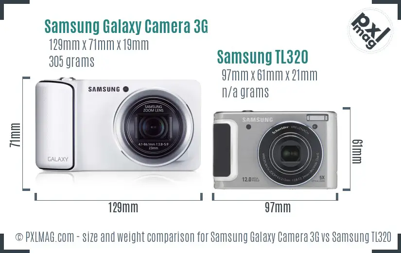 Samsung Galaxy Camera 3G vs Samsung TL320 size comparison
