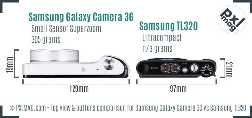 Samsung Galaxy Camera 3G vs Samsung TL320 top view buttons comparison