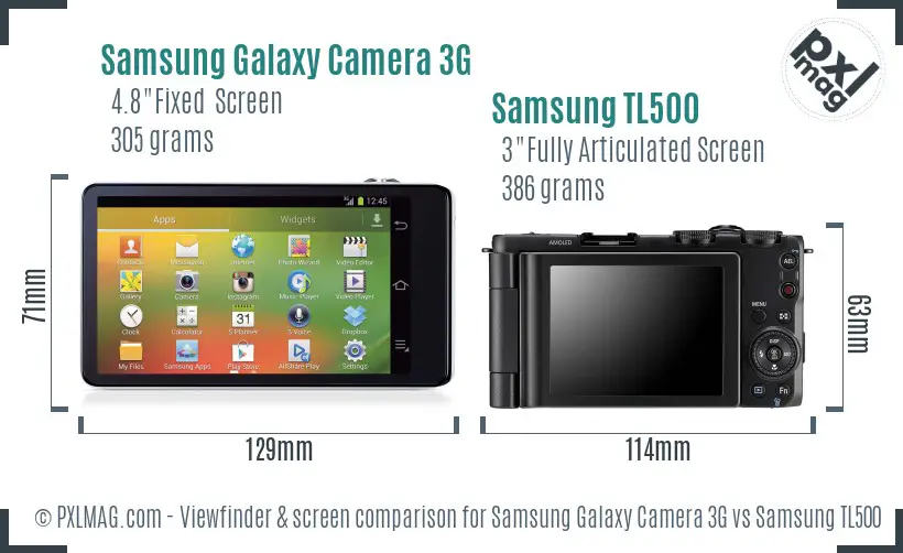 Samsung Galaxy Camera 3G vs Samsung TL500 Screen and Viewfinder comparison