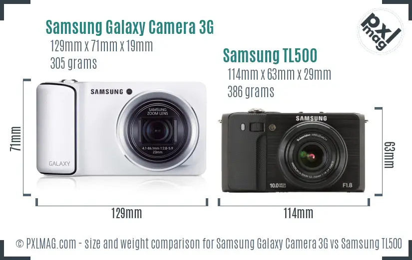 Samsung Galaxy Camera 3G vs Samsung TL500 size comparison