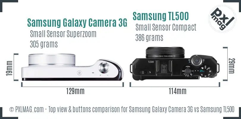 Samsung Galaxy Camera 3G vs Samsung TL500 top view buttons comparison