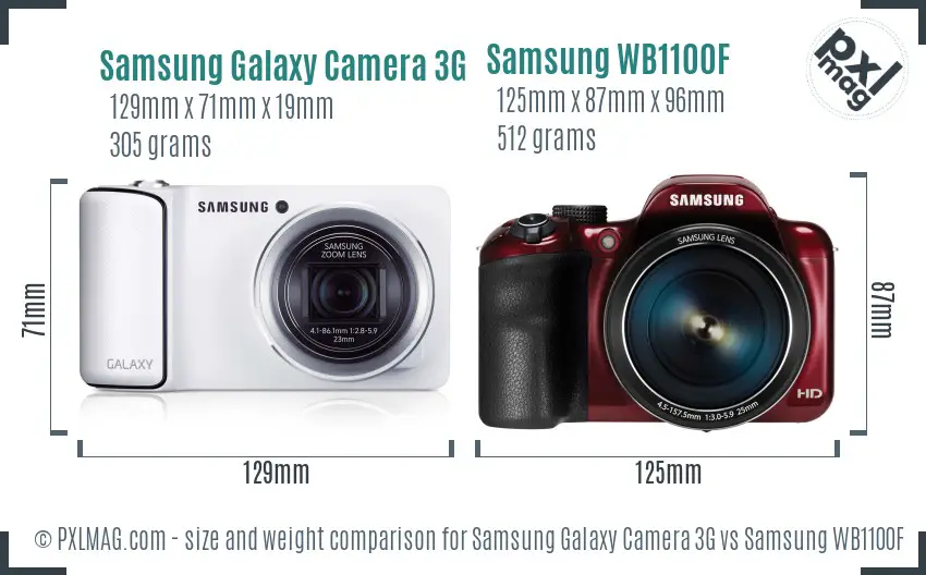 Samsung Galaxy Camera 3G vs Samsung WB1100F size comparison