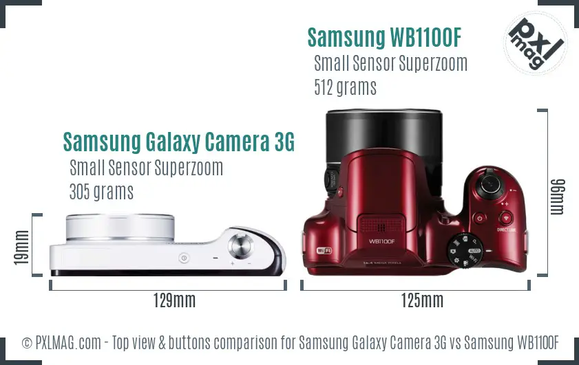 Samsung Galaxy Camera 3G vs Samsung WB1100F top view buttons comparison