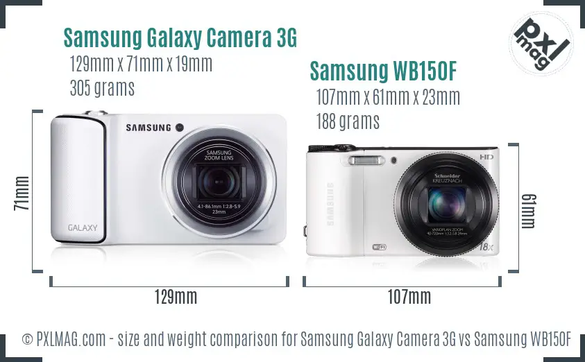 Samsung Galaxy Camera 3G vs Samsung WB150F size comparison