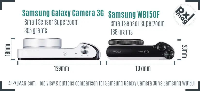 Samsung Galaxy Camera 3G vs Samsung WB150F top view buttons comparison