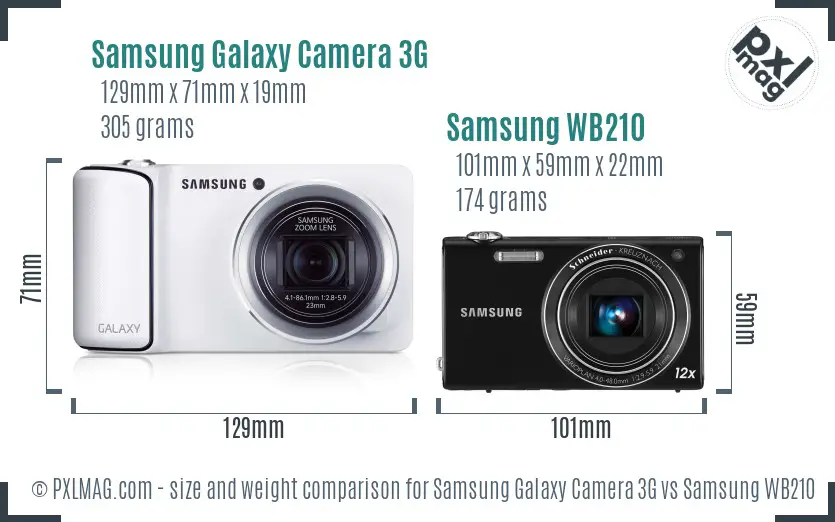 Samsung Galaxy Camera 3G vs Samsung WB210 size comparison