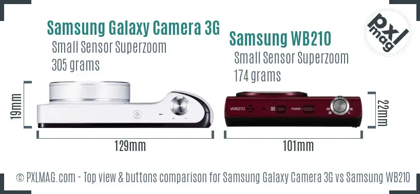 Samsung Galaxy Camera 3G vs Samsung WB210 top view buttons comparison