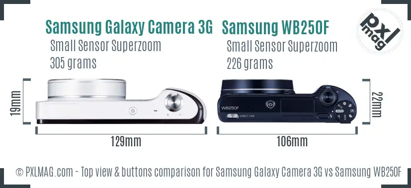 Samsung Galaxy Camera 3G vs Samsung WB250F top view buttons comparison